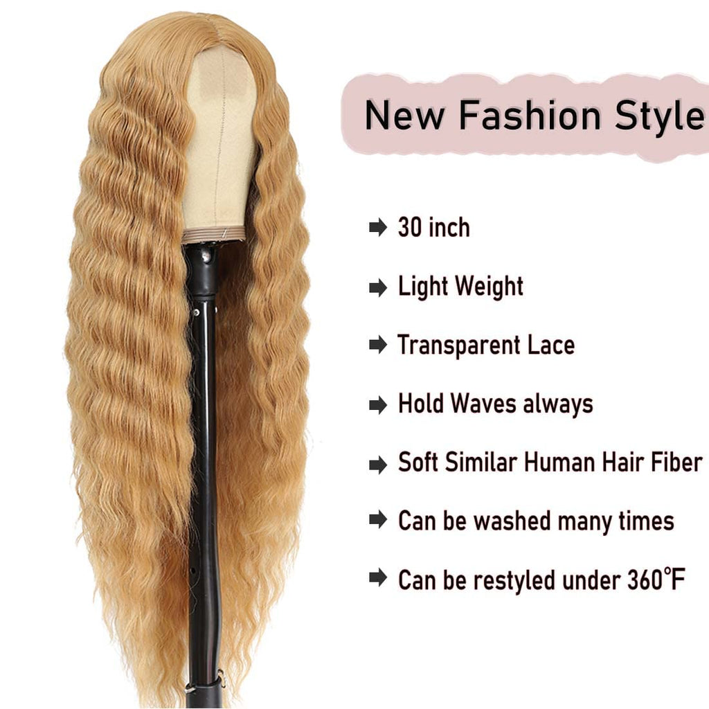 INSTASTYLE 30 Inch Synthetic Curly Wigs for Women Long Black Hair Wig Lace Front 4" Simulated Scalp Natural Loose Deep Wave Crimps Curls Wig As Hair Replacement Wigs 1B