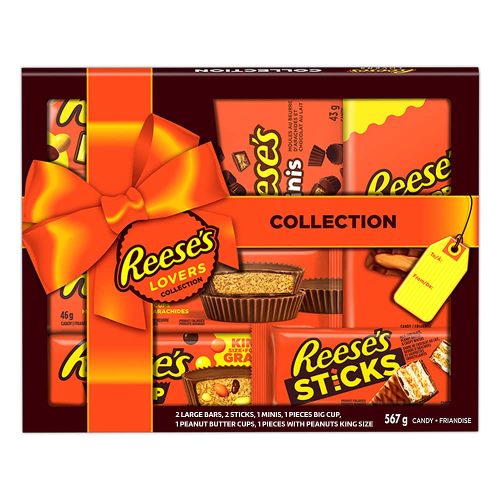 Reese's Lovers Gift Box, Assorted Chocolate Peanut Butter Bars, 535g (8 Assorted Bars) – Perfect for Gifting & Sharing with Chocolate Lovers, Celebrate your Peanut Buttery Faves