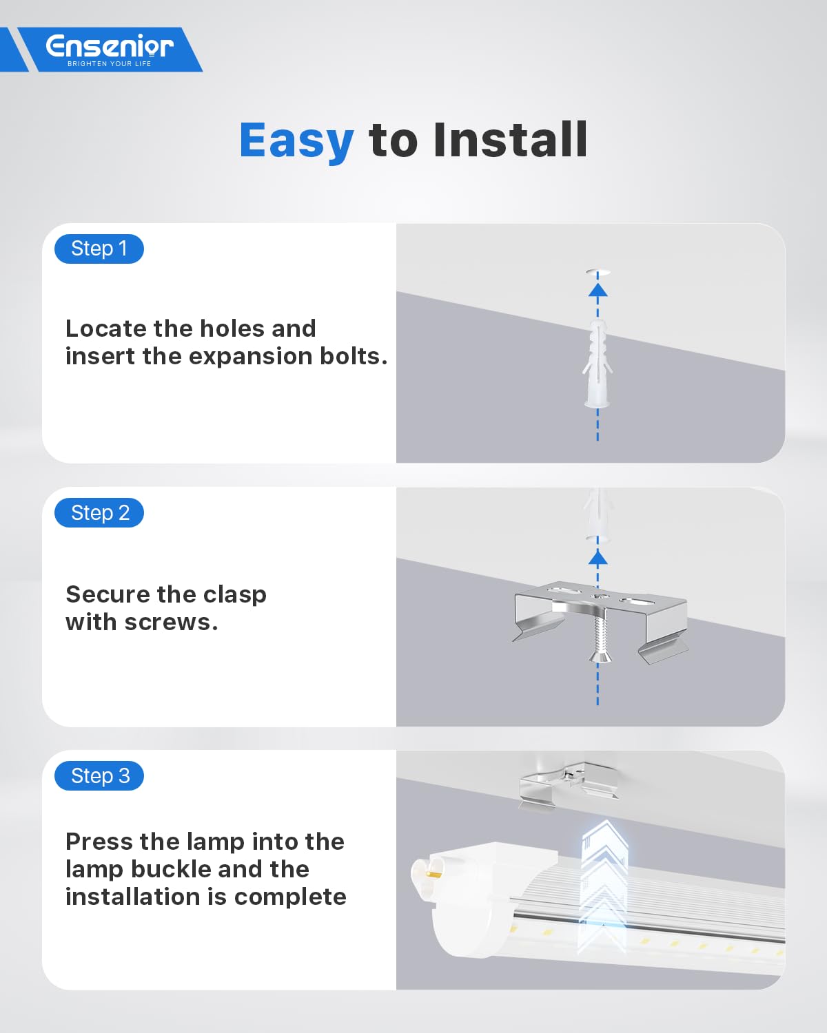 Ensenior 4FT LED Shop Lights - 5000LM 6000K Ultra Bright Daylight, T8 Commercial Bay Lighting, LED Lights for Garage/Shop/Basement, 36W (139 LM/W), Linkable, Plug & Play, ETL & FCC Certified, 4 Pack