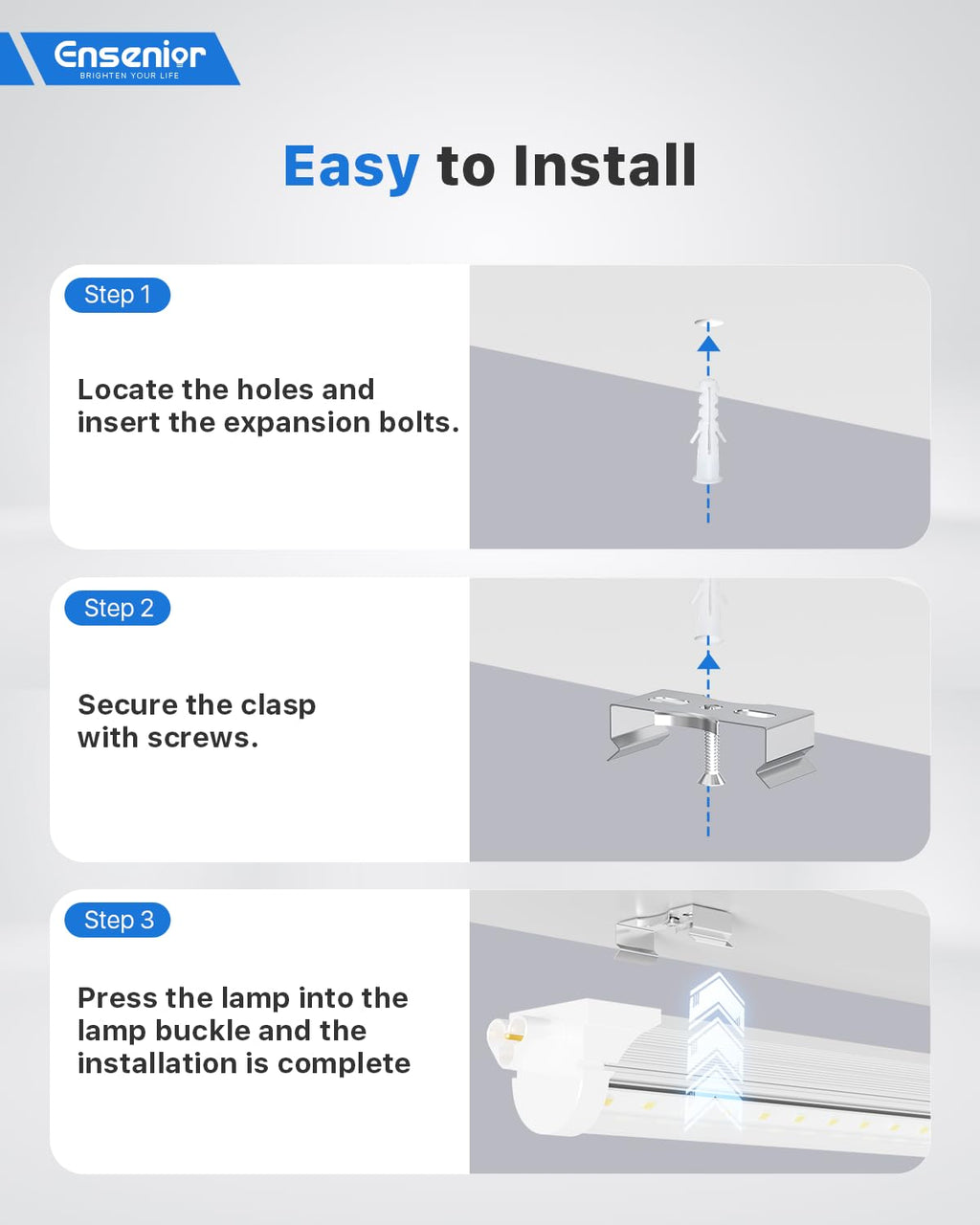 Ensenior 4FT LED Shop Lights - 5000LM 6000K Ultra Bright Daylight, T8 Commercial Bay Lighting, LED Lights for Garage/Shop/Basement, 36W (139 LM/W), Linkable, Plug & Play, ETL & FCC Certified, 4 Pack