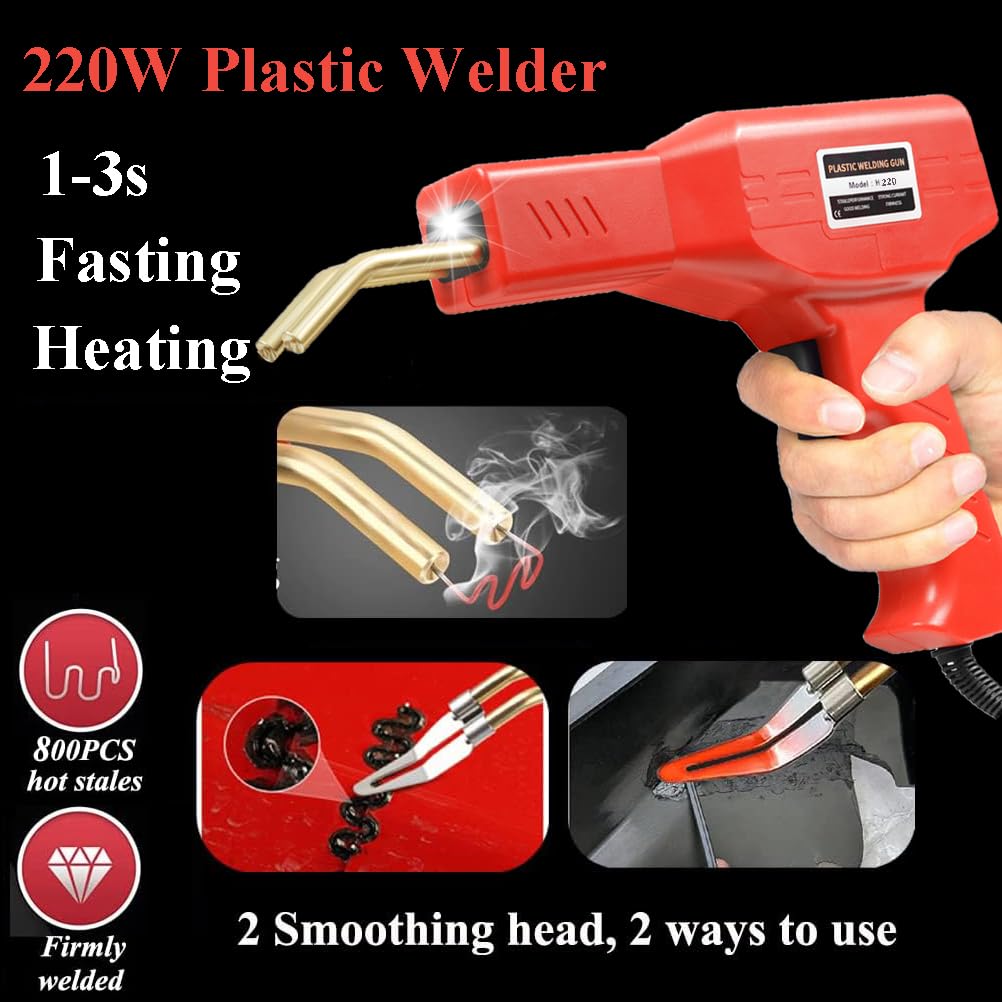 Upgraded 220W Plastic Welder, 2 in 1 Plastic Welding Repair Welder Kit 1000PCS Hot Stapler Soldering Gun with 100PCS Plastics Welding Rods Car Bumper Repair Kit for Most Plastics(Black)