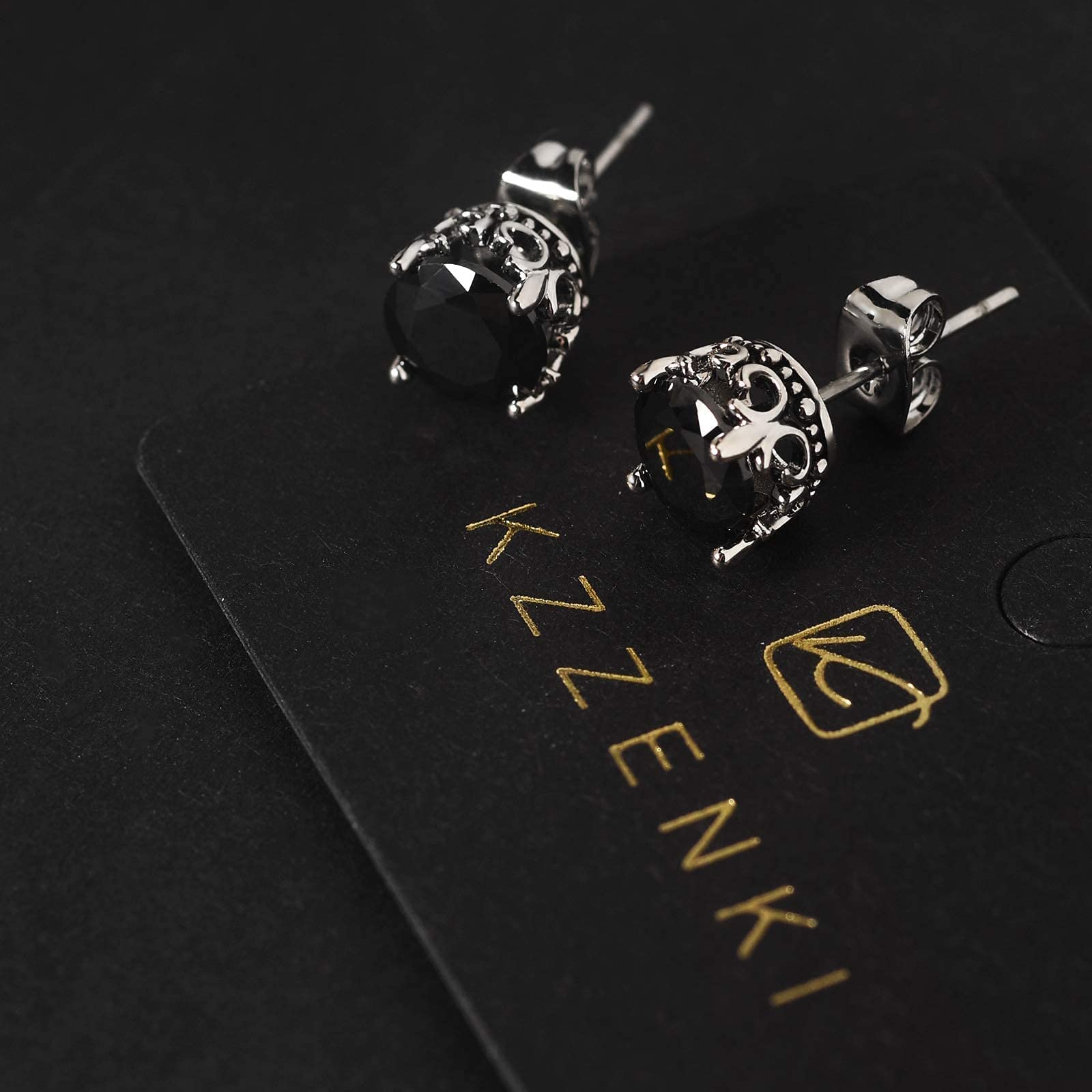 Retro Dark Shadow Stud Earrings, Hypoallergenic Stainless Steel Cubic Zirconia Earrings