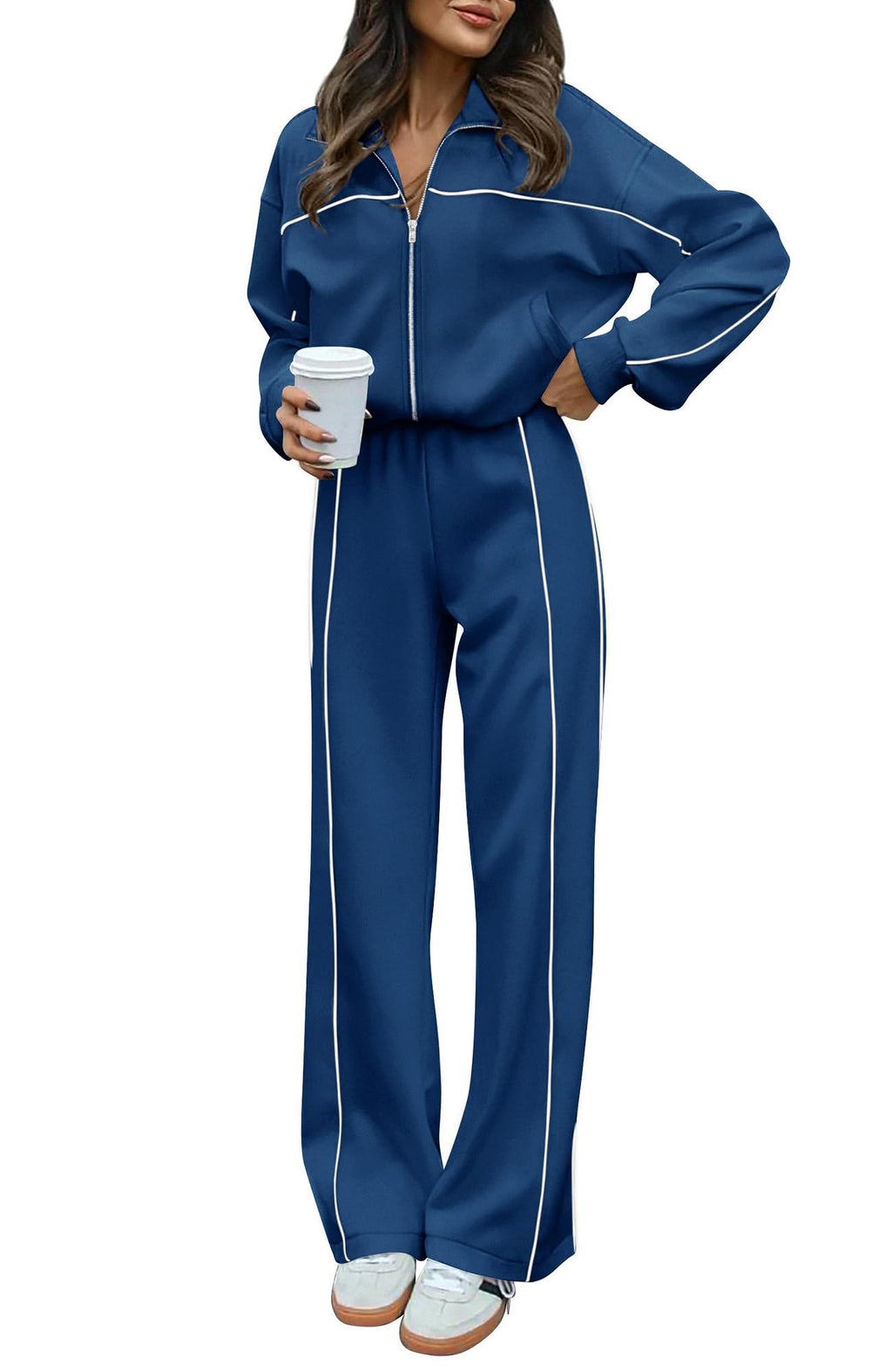 BTFBM Women's Two Piece Tracksuit Fall 2026 Long Sleeve Zip Up Sweatshirt Long Pants Outfits Jogger Sweatsuit Sets