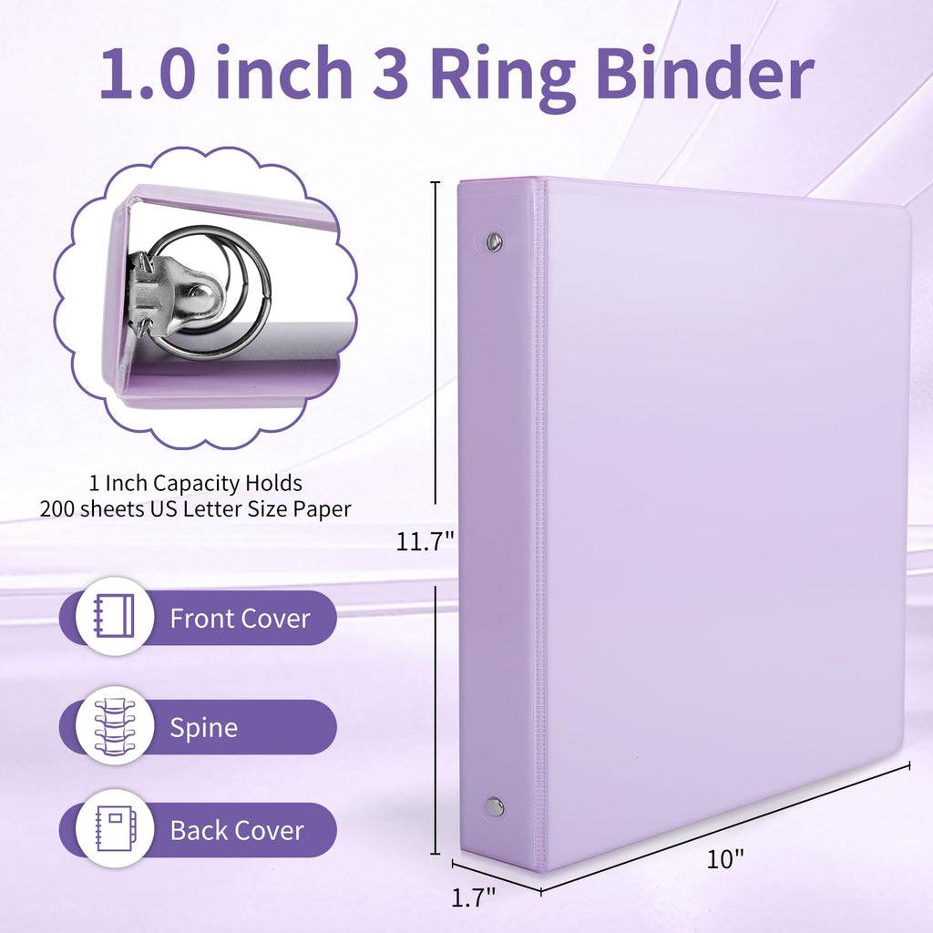 0.5 inch 3-Ring Binder, 1/2 inch Round Ring Binder with 2 Inside Pockets, Clear View Cover Binders Holds 8.5'' x 11''Paper，PVC Free, Pastel Color Binders for Office/Home/School Supply, 6 Pack