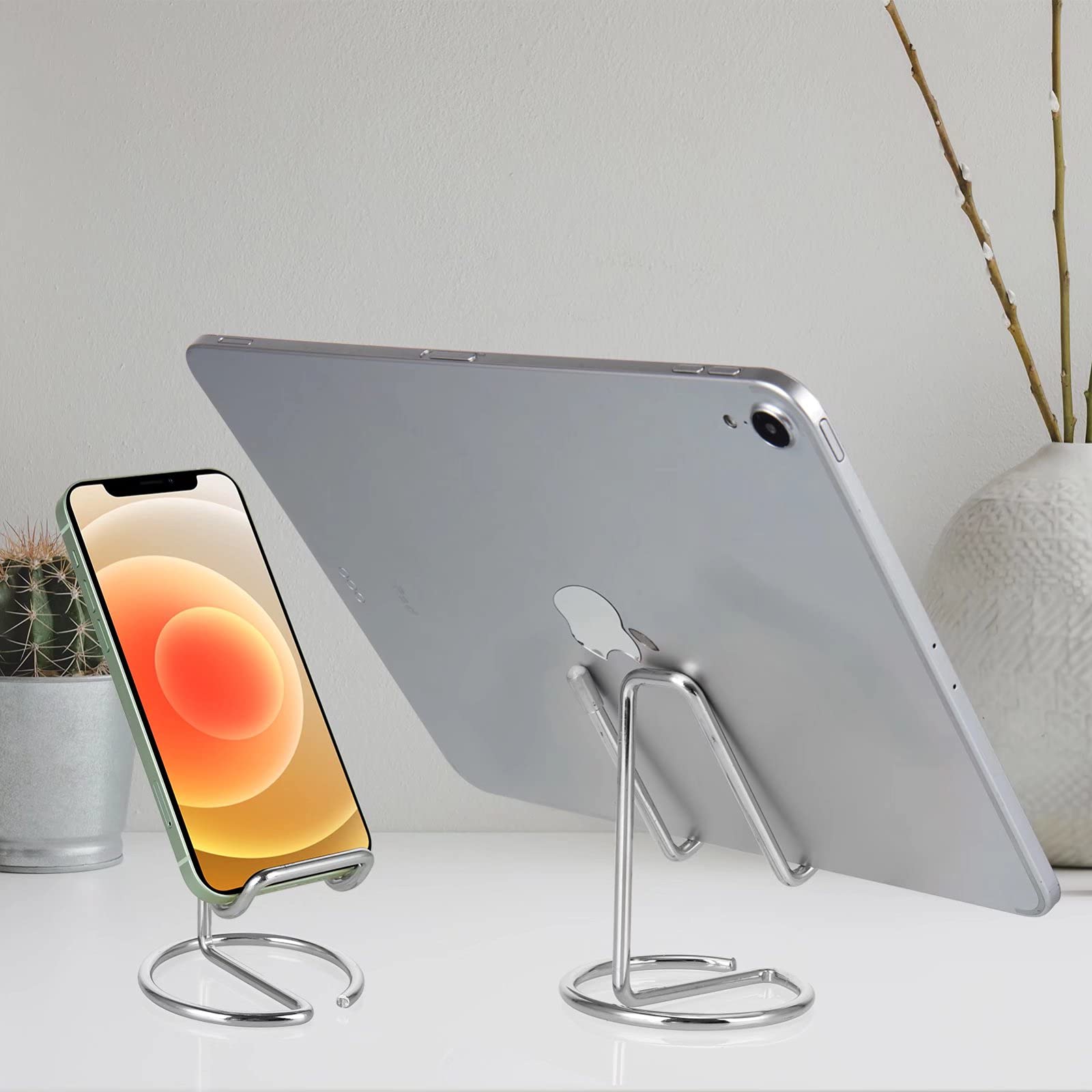 ROPOSY Cell Phone Stand for Desk, Cute Metal Black Cell Phone Stand Holder Desk Accessories, Compatible with All Mobile Phones, iPhone, iPad