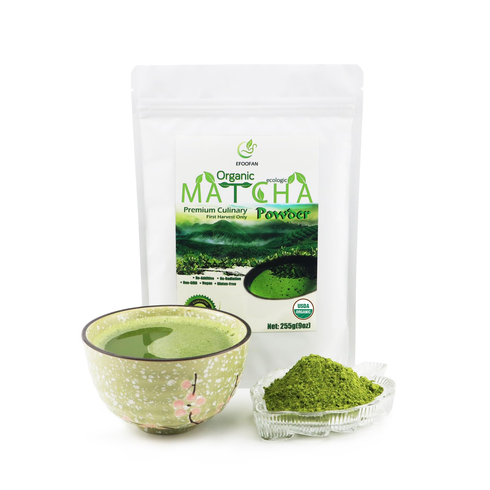 EFOOFAN USDA & COR Certified Organic Ceremonial Grade Matcha Powder – First Harvest Shade-Grown Tencha from Hangzhou, Vibrant Jade Green & Smooth Umami, No Sugar, Ideal for Traditional Tea or Latte (45g Tin)