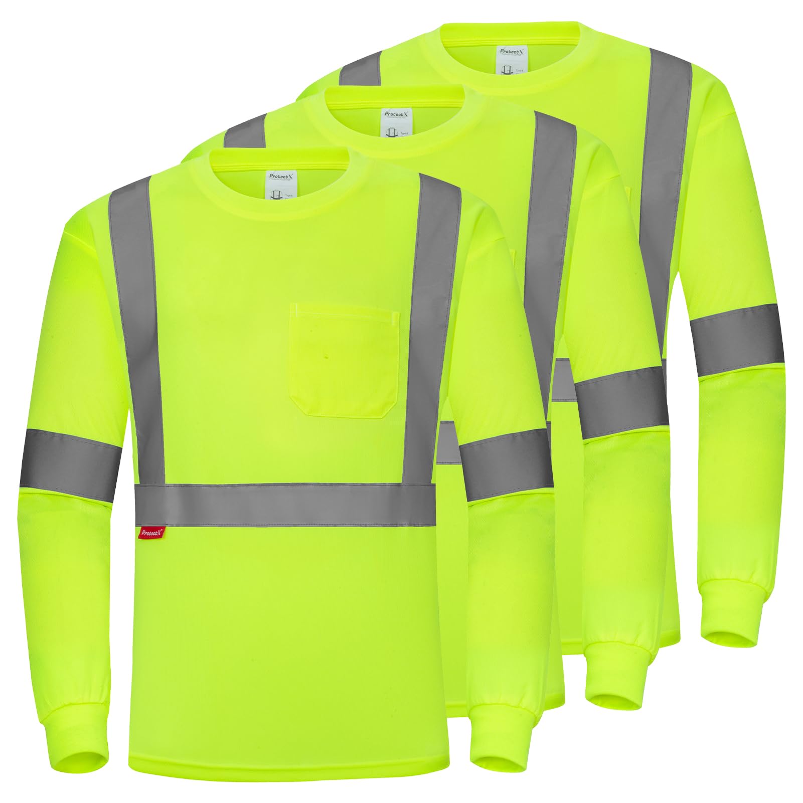 ProtectX High Visibility Long Sleeve Shirts Reflective Hi Vis Safety Shirt for Men Women Class 2-3 Construction Shirt 1 Pack