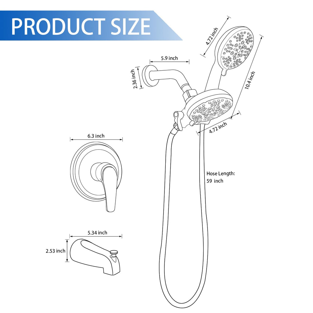 Shower Tub Kit Tub Shower Faucet Combo Set Bathtub Faucet Set Shower System with Tub Spout Shower Valve and Trim Kit Shower Fixtures Brushed Gold