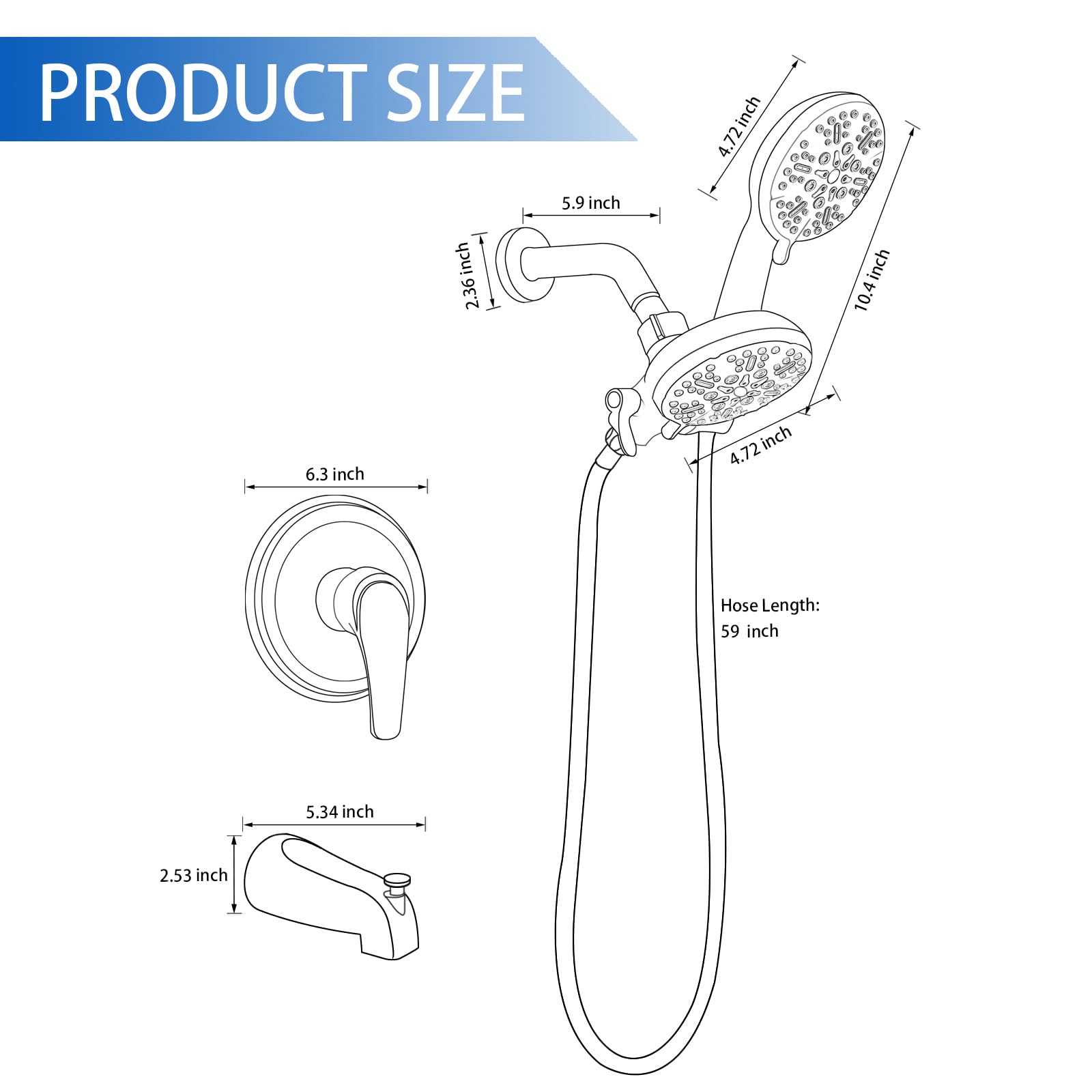 Shower Tub Kit Tub Shower Faucet Combo Set Bathtub Faucet Set Shower System with Tub Spout Shower Valve and Trim Kit Shower Fixtures Brushed Gold