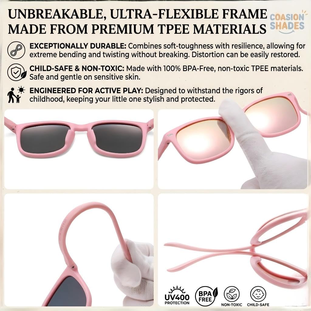 COASION Polarized Kids Sunglasses UV 400 Protection for Girls Boys Classic Retro Style Toddler Shades Age 3-12