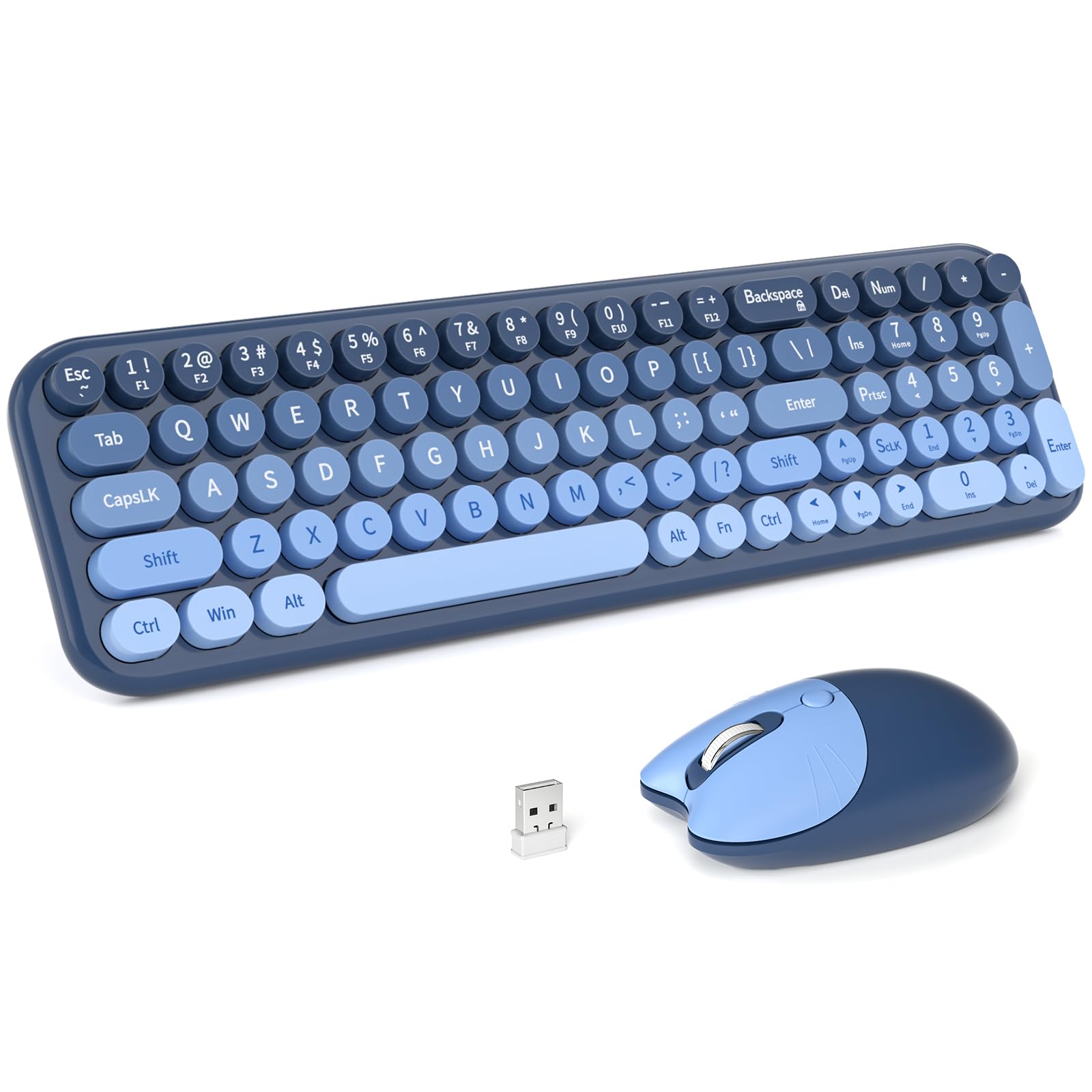 MOFII Wireless Keyboard and Mouse Combo, Compact Typewriter Retro Round Computer Keyboard and Mouse Set, Plug and Play, for Windows, Computer, Desktop, PC, Notebook - Black Green Gradient