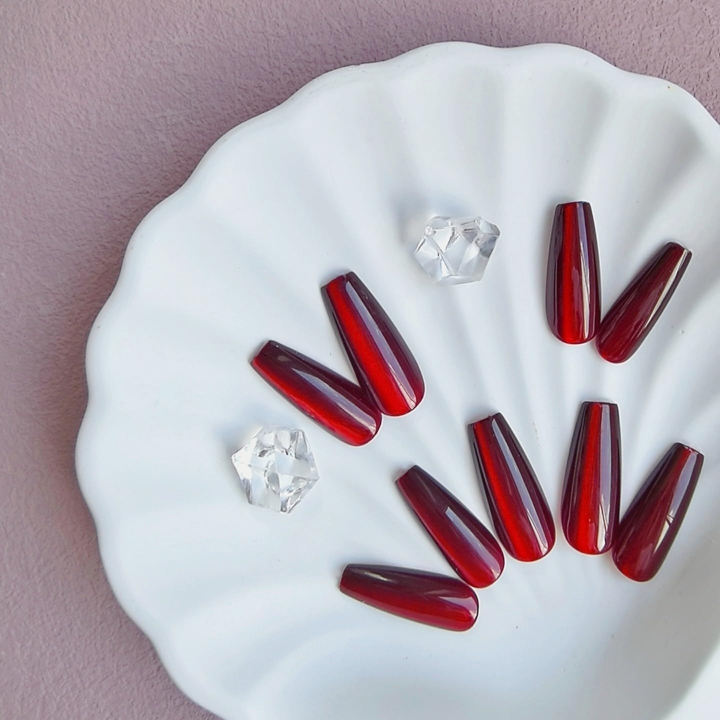 KQueenest Cat Eye Red Press On Nails Long Square, Glitter Burgundy Red Fake Nails Press Ons Extra Long Coffin, Sparkly Bling Soft Gel Glue on Nails For Women Birthday Party Decoration, 30 Pcs