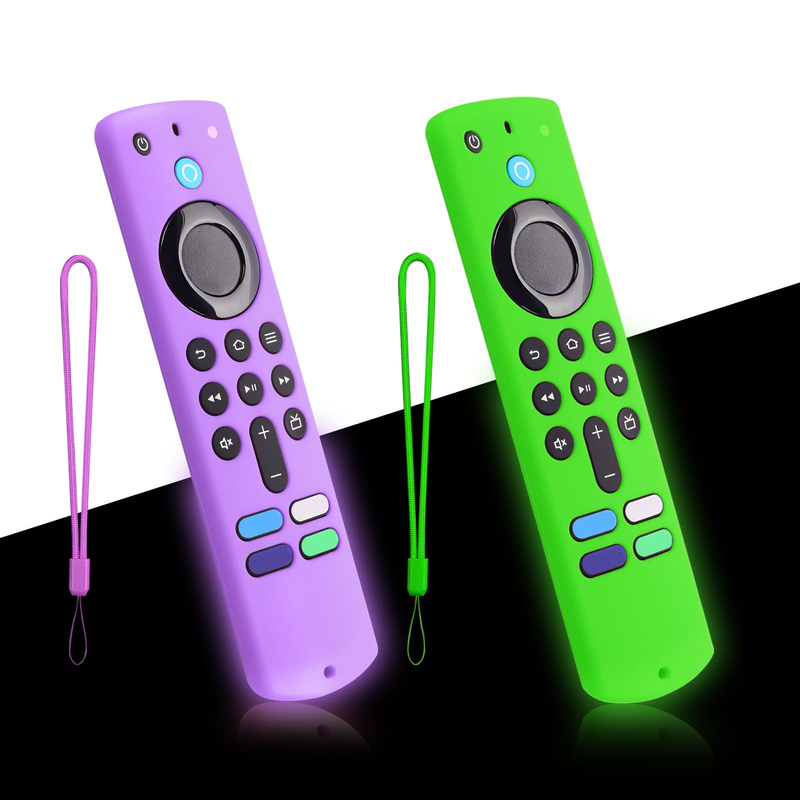2-Pack Glowing Remote Cover, Silicone Protective Case with Lanyard, Glow Blue and Glow Purple, Compatible with Smart TV Remote Controller