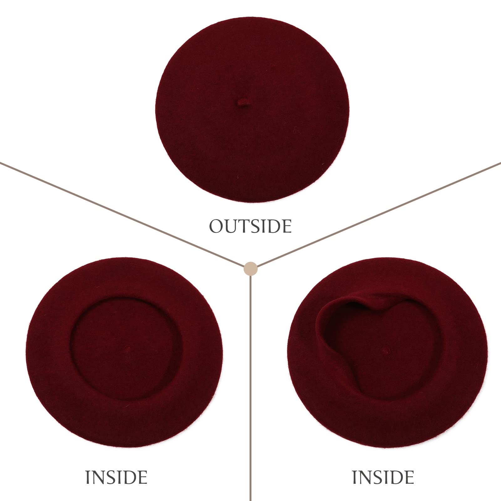 Women French Wool Beret Hats - Solid Color Classic Beanie Winter Cap