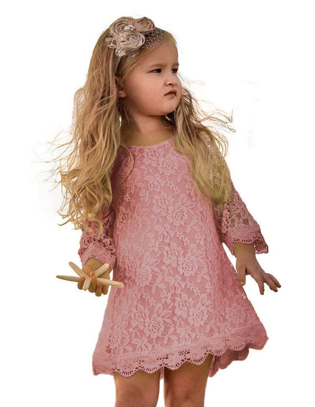 APRIL GIRL Flower Girl Dress, Lace Dress 3/4 Sleeve Dress