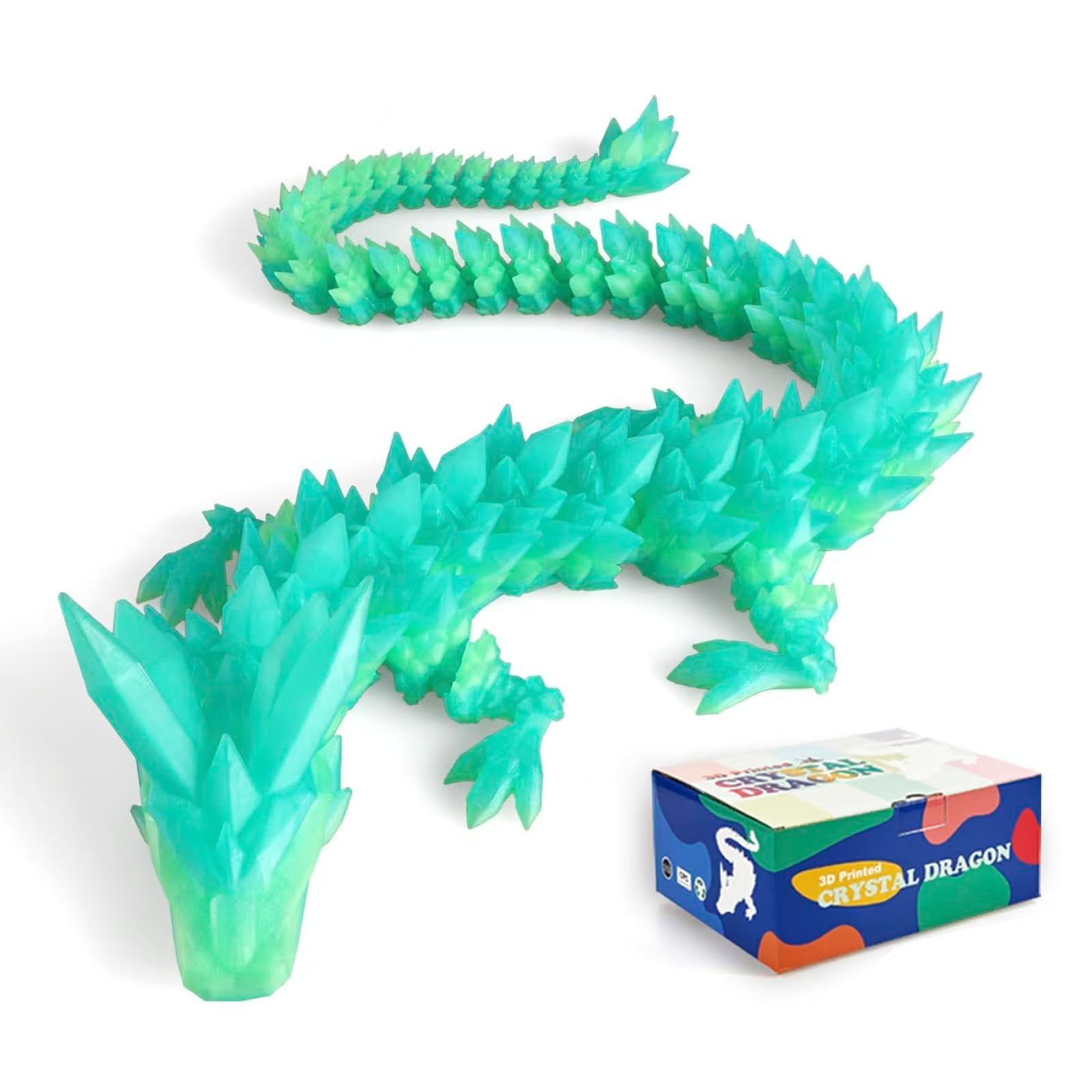 24" Large 3D Printed Dragon - Huge Articulated Crystal Dragon Fidget Toy, Giant Flexible 3D Dragon Figure, Birthday Gift for Boys Girls Kids & Collectors, Home Office Executive Desk Decor
