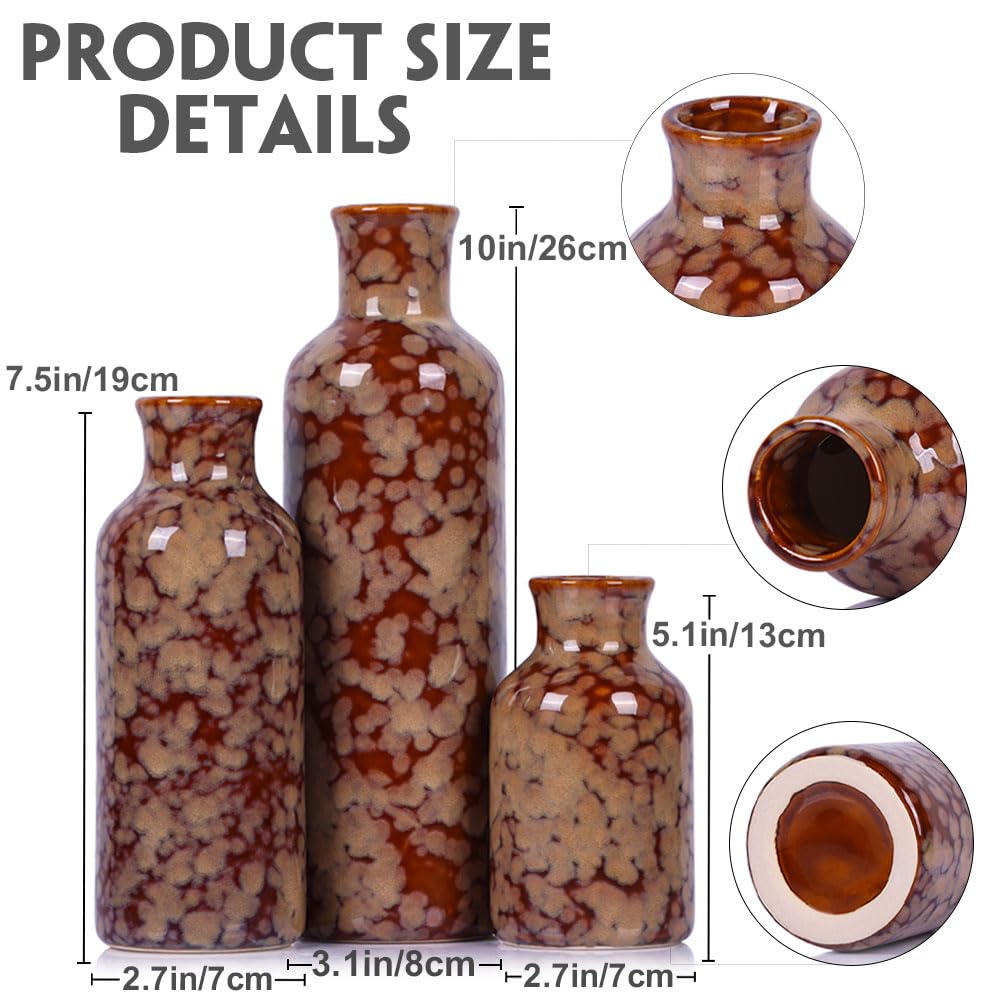 Ceramic Vase Set - 3 Ceramic Small Vases, Farmhouse Country Flower Vase Home Decor, Living Room Decoration, Table Decoration, Fireplace Decor, and Entrance Decorations Centerpieces