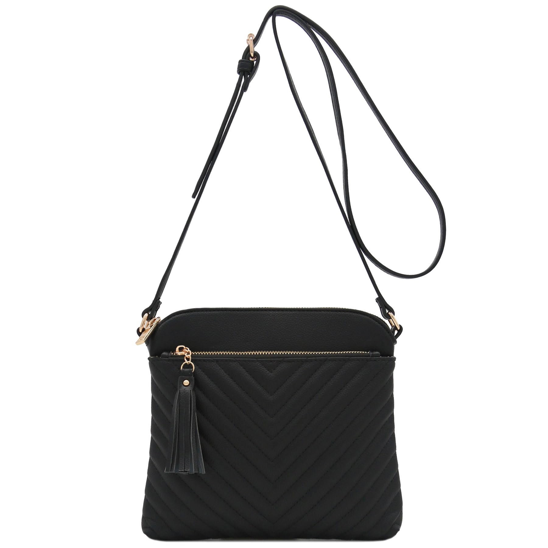 FashionPuzzle Chevron Quilted Medium Crossbody Bag with Tassel Accent