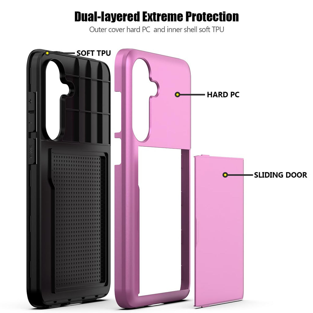 Nvollnoe for Samsung Galaxy S25 Case with Card Holder Dual Layer Heavy Duty Protective Case Hidden Card Slot Slim Wallet Cover for Samsung S25 6.2''(Black)