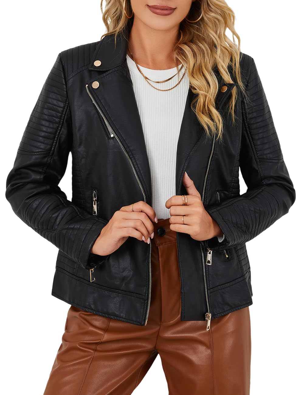 Bellivera Women's Faux Leather Casual Jacket 2026 Spring Trendy Motorcycle Outfits Lightweight Classic Coat