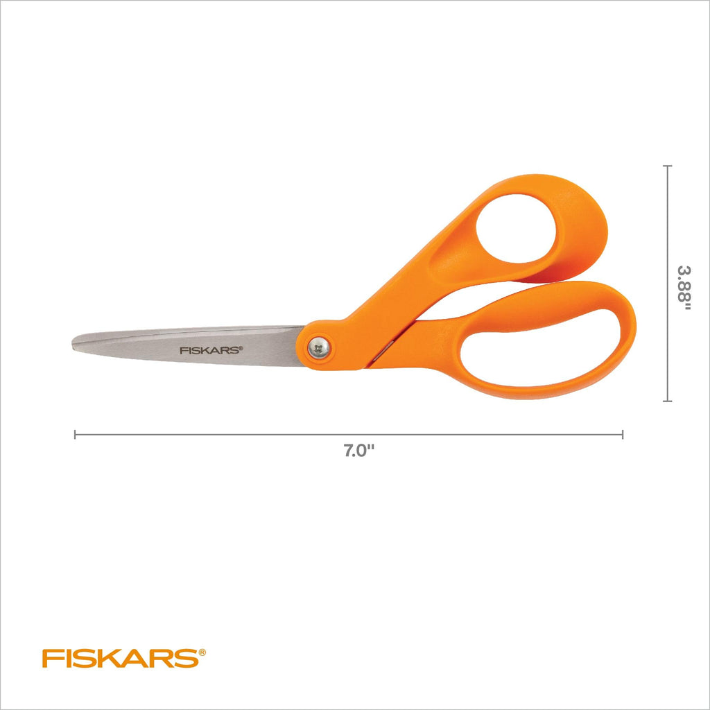 Fiskars 8" Original Orange-Handled Stainless Steel Scissors, Ergonomic and Keeps Material Flat, Sharp All-Purpose Paper and Fabric Scissors for Office, Arts, and Crafts
