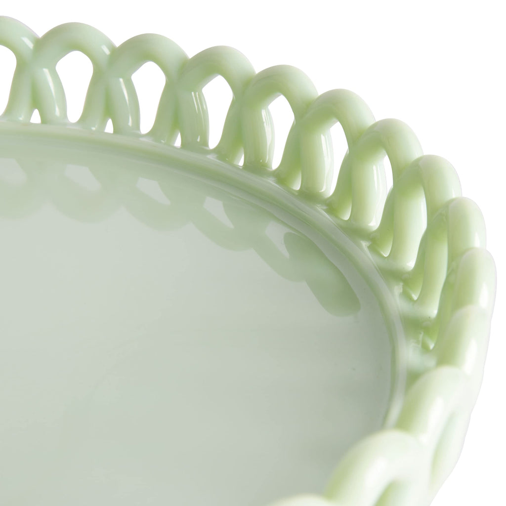 Martha Stewart Watercrest Glass Cake Stand, 10.2 Inch Footed Pedestal Cake Plate with Scalloped Ruffled Edge, Clear Handmade Glassware for Weddings, Parties, and Dessert Display