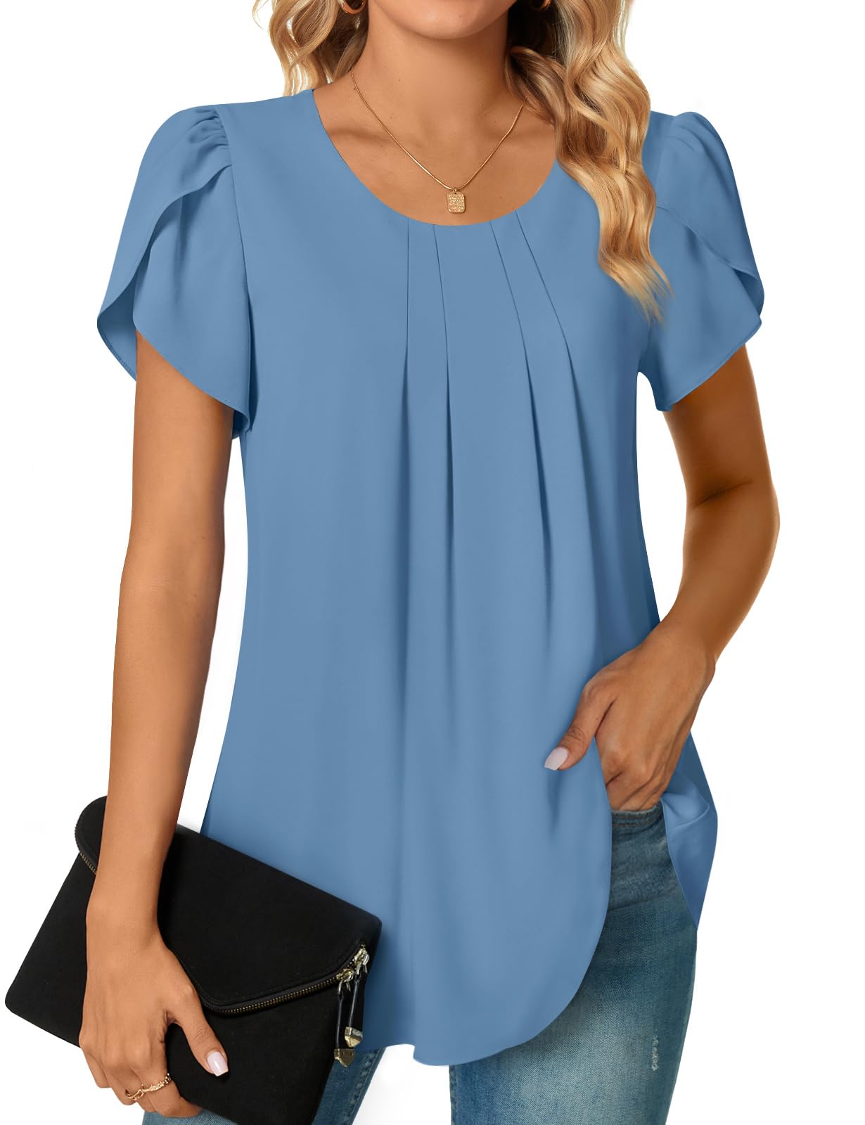 Bestbee Womens Plus Size Tops Dressy Casual Summer Chiffon Blouses Short Sleeve Dress Shirts Business Loose Fit Tunics