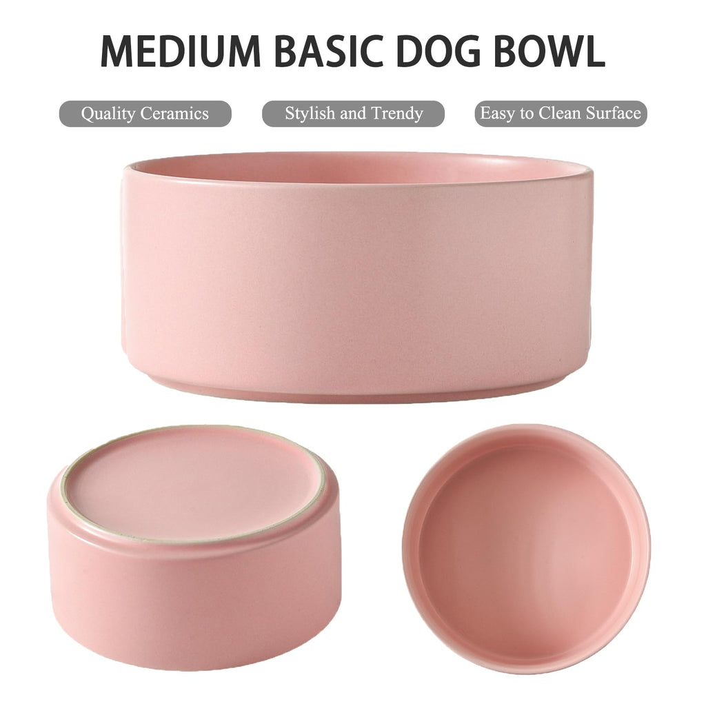 6'' Ceramic Raised Dog Bowl - 30Oz Dog Food & Water Bowl with Elevated Non-Slip Bamboo Stand, Dishwasher & Microwave Safe, Anti Vomiting Heavy Duty Pet Bowl for Small and Medium Dogs, Black
