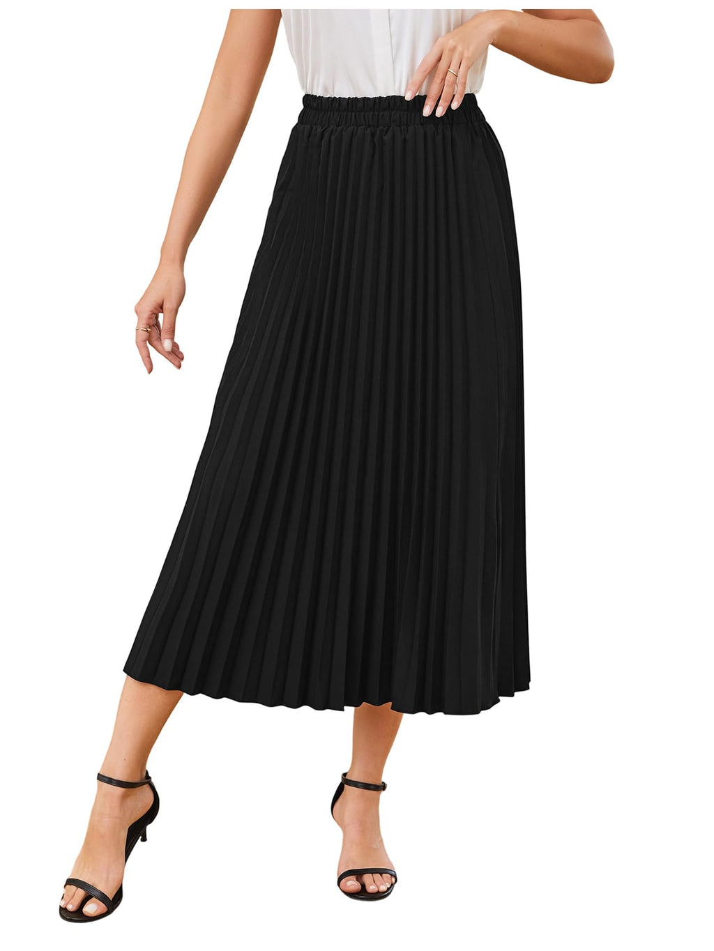 SweatyRocks Women's Casual Solid Longline Pleated Long Skirt