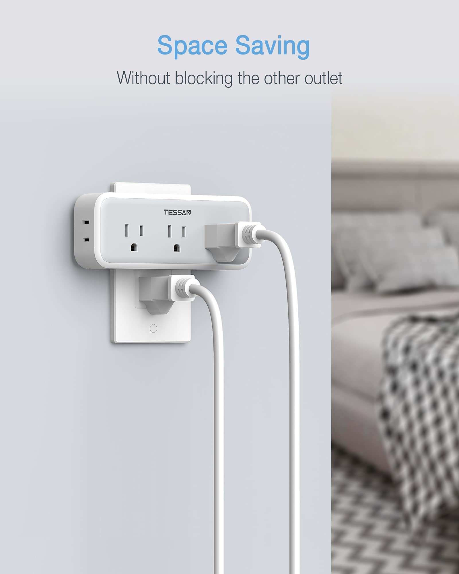Multi Plug Outlet Extender, TESSAN Surge Protector Wall Plug Splitter with 5 Electrical Outlet Expander, Multiple Plug Adapter for Travel Home Office