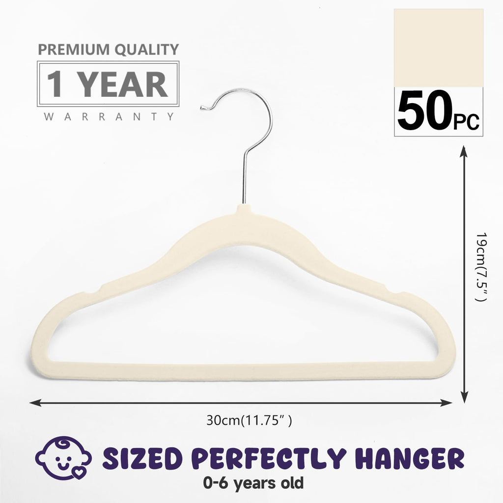 MIZGI Baby Velvet Hangers,Non-Slip Kids & Toddler Hangers,11.8 Inch Hangers for Baby Clothes,Pack of 50(Black/Black)