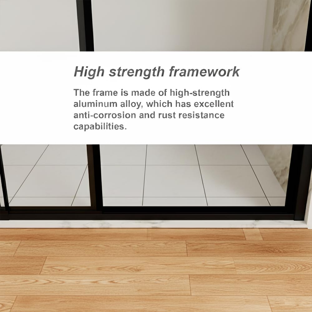 28” x 72” Pivot Shower Door, 1/4 inch Tempered Glass Panel Pivot Swing Shower Door in Matte Black Finish, Semi-Frameless Design