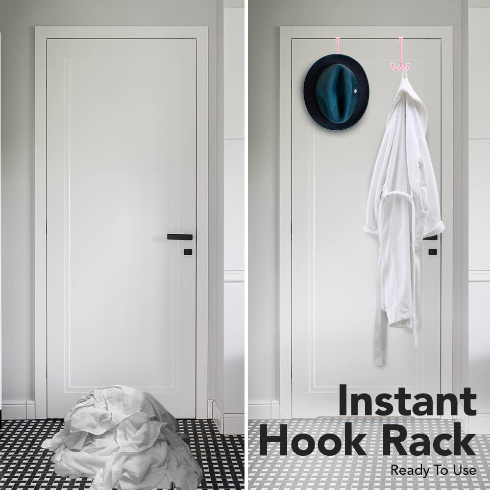 2-Pack Over The Door Hooks - with 2 Hang Heads & Snug Fit Pads Heavy Duty Hook for Hanging Coats, Towels, Caps & Robes - Elegant Matt Finish - No Drill Hanger Organizer - Black