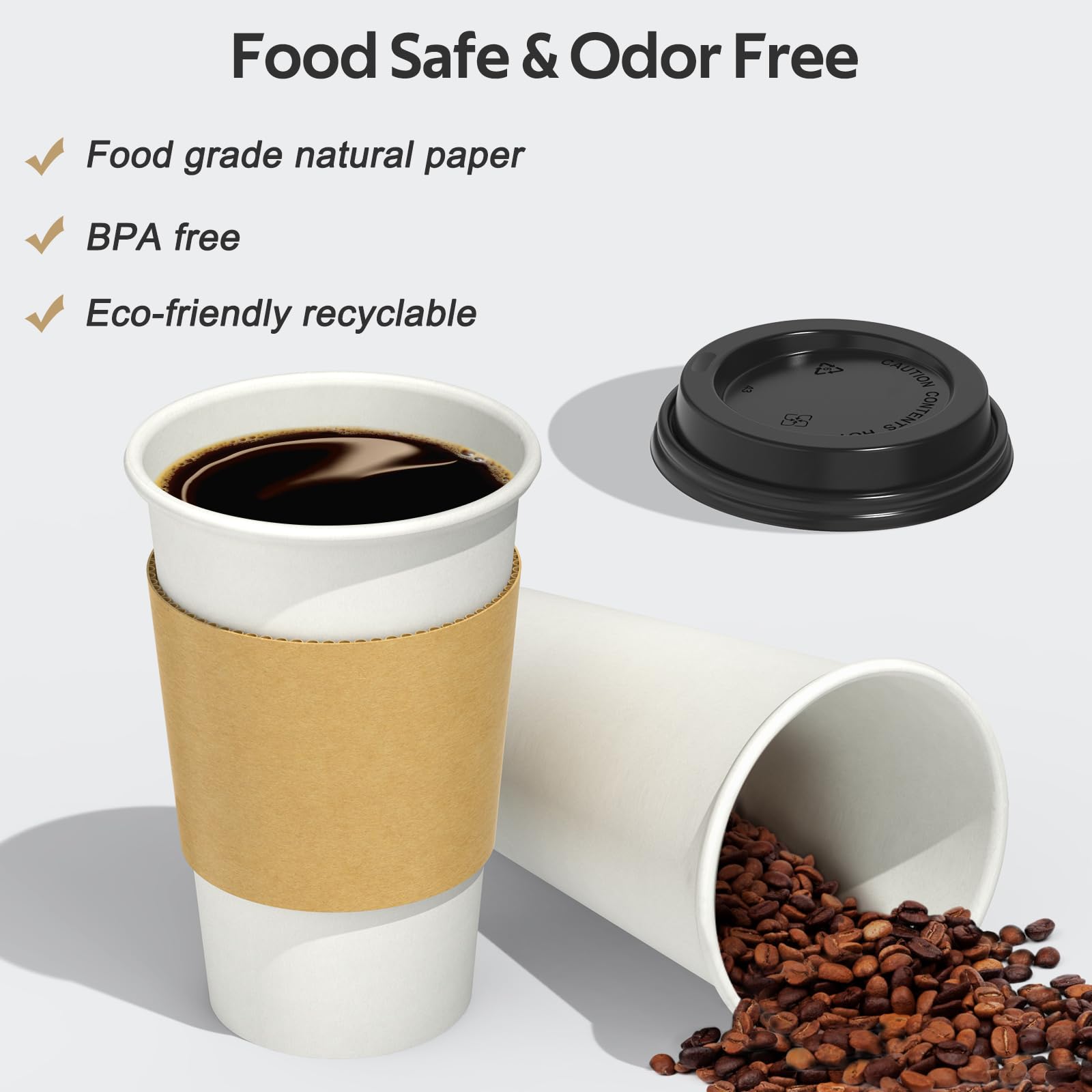 Dealusy 100 Pack 12 oz Disposable Coffee Cups with Lids and Sleeves, Sturdy Thick Paper & Leak-free Insulated to Go Paper Hot Coffee Cups with Sip Lids for Hot & Cold Beverage
