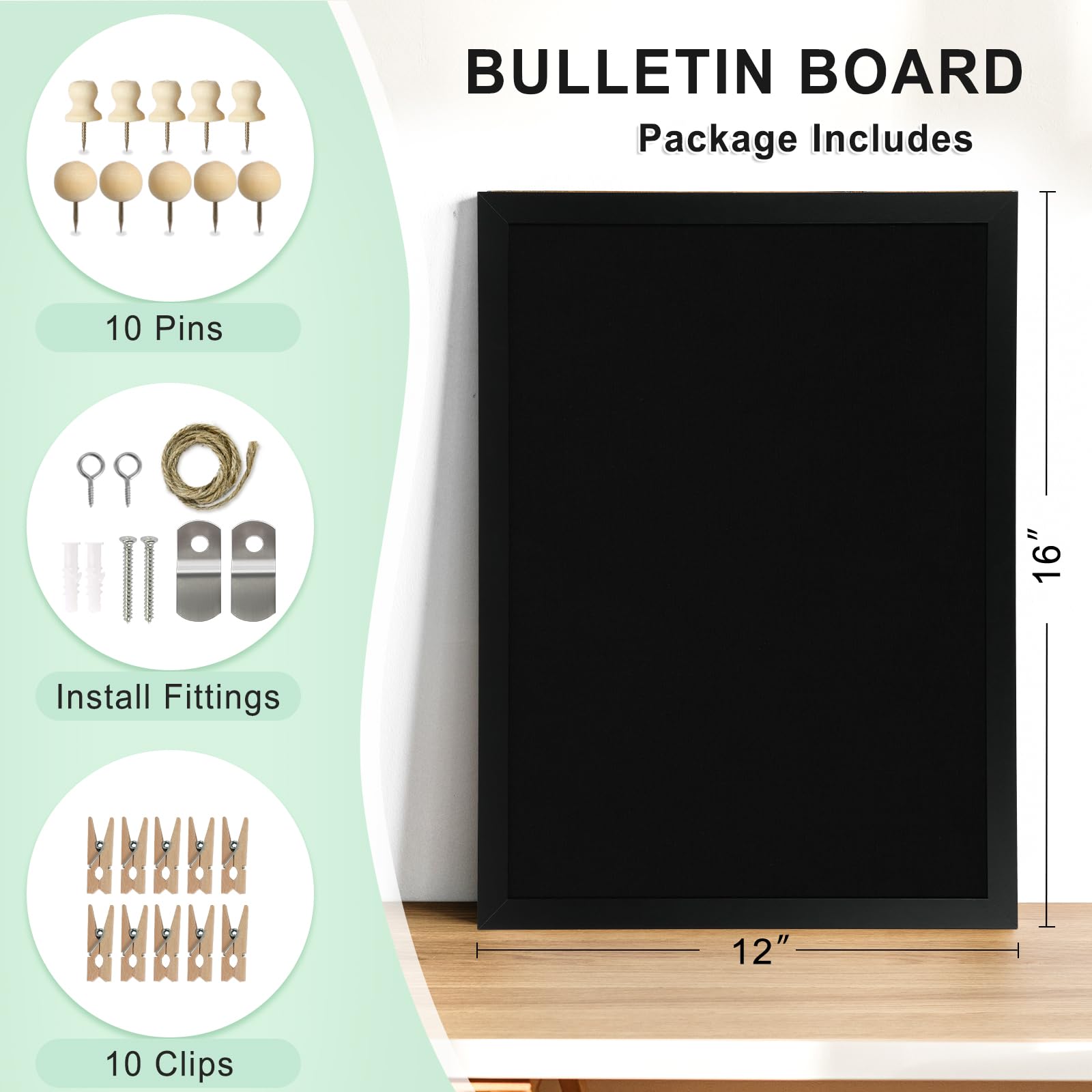 DOLLAR BOSS Black Cork Board with Linen Double-Sided 16''X 12'', Black Cork Boards for Walls, Wood Frame Bulletin Board Hanging Pin Board, Cork Board for Office Home School 1-Pack
