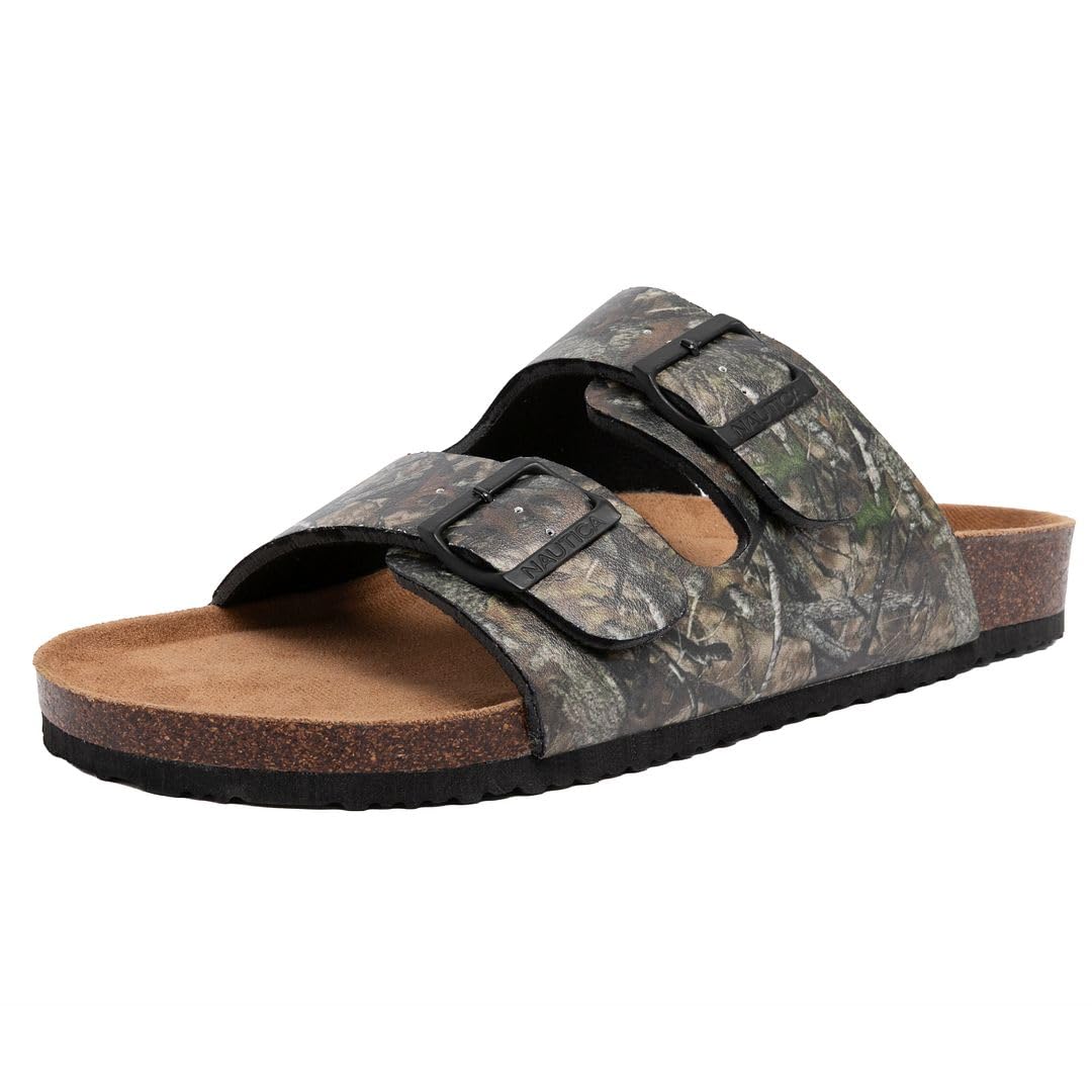 Nautica Men's Sandals - Casual Slides with 2 Adjustable Buckle Straps and Cork Footbed for Ultimate Comfort and Style (Regular/Wide Width, Big Size)