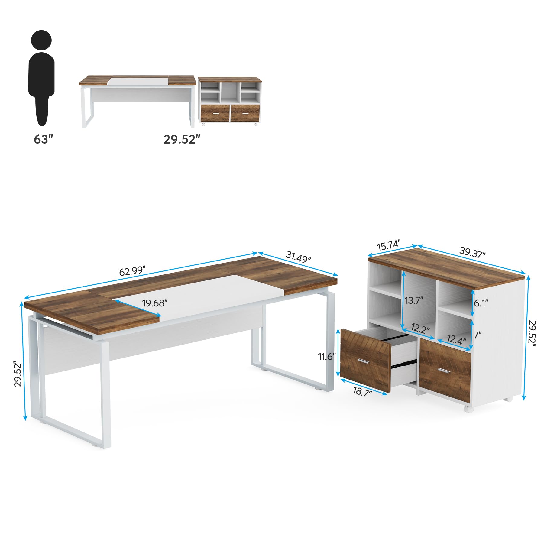 Tribesigns L-Shaped Executive Desk with Reversible File Cabinet, 63" Office Desk with Storage Drawers, L-Shaped Computer Desk with Drawer Cabinet for Hanging Letter Size Files (Gray & Black)