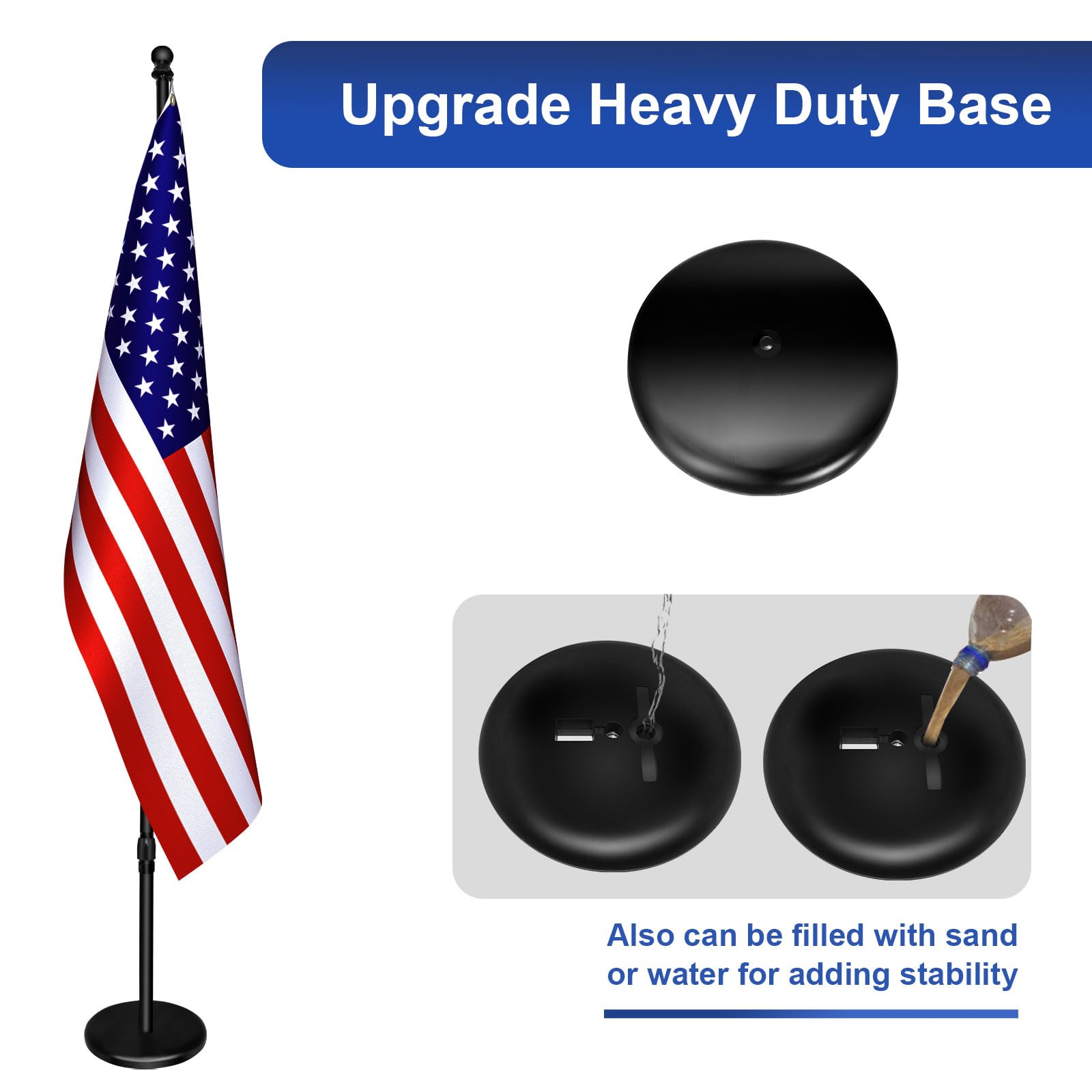 Indoor Flagpole with Base,Telescoping Flag Pole 6FT-8FT, Flagpoles Rotate 360 Degrees, 3X5 USA Flag-Heavy Duty Water Resistant Polyester Canvas Embroidered Stars. Suitable for Office, Auditorium, School, Use (1-pack)