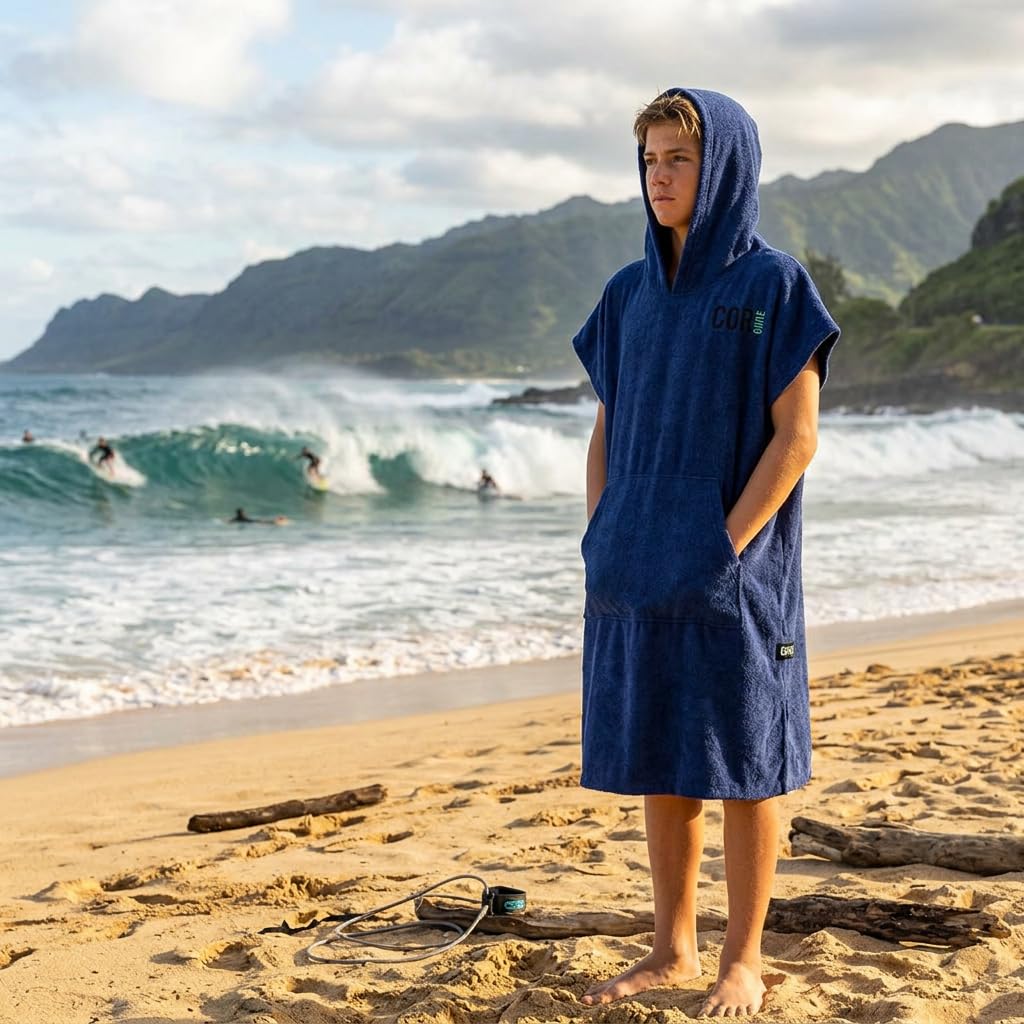COR Surf Poncho Changing Towel Robe with Hood and Front Pocket | Thick Quick Dry Microfiber Wetsuit Poncho Towel for Surfing Beach Pool Swim (Medium, Cobalt)