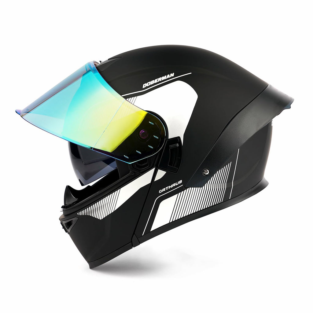 Orthrus Modular LED Full Face Motorcycle Helmet - DOT Approved Flip-Up Dual Visor Sun Shield & Bluetooth Ready for Adults Men Women - Street Bike/Motocross (Dobermann Gold, S)