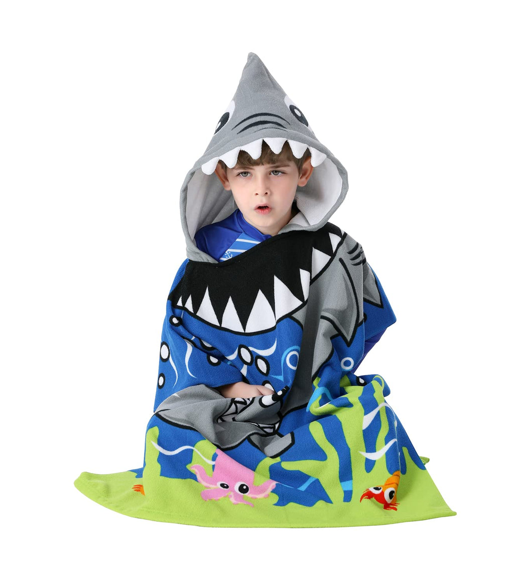 Soft Microfiber Swim Cover-ups for 3 to 10 Years Old Kids Hooded Bath Beach Poncho Towels (Alligator, Fits 3-10 Years)