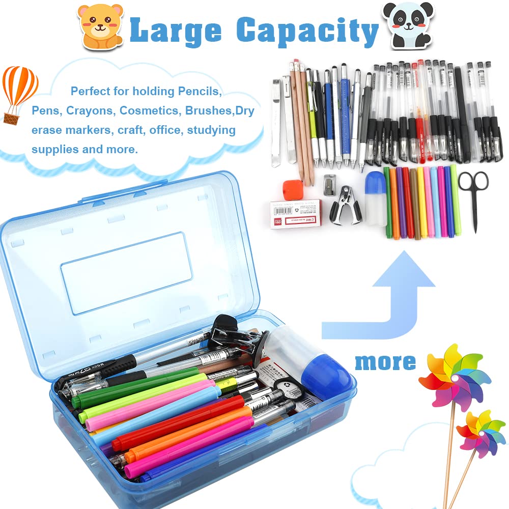 Pencil Case, Pencil Box, Clear Pencil Case, 3 Pack Plastic Pencil Case, Large Capacity Pencil Case, Crayon Box with Snap-tight Lid Stackable Design, Plastic Storage Box for School Office Supplies