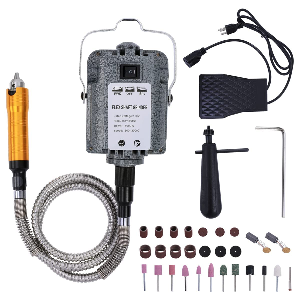 380W Flex Shaft Rotary Tool with Stepless Speed Foot Pedal, Multi-Function Metal Hanging Grinder Carver Kit - Ideal for Carving, Buffing, Drilling, Polishing, Sanding, Cutting- Includes DIY Accessorie