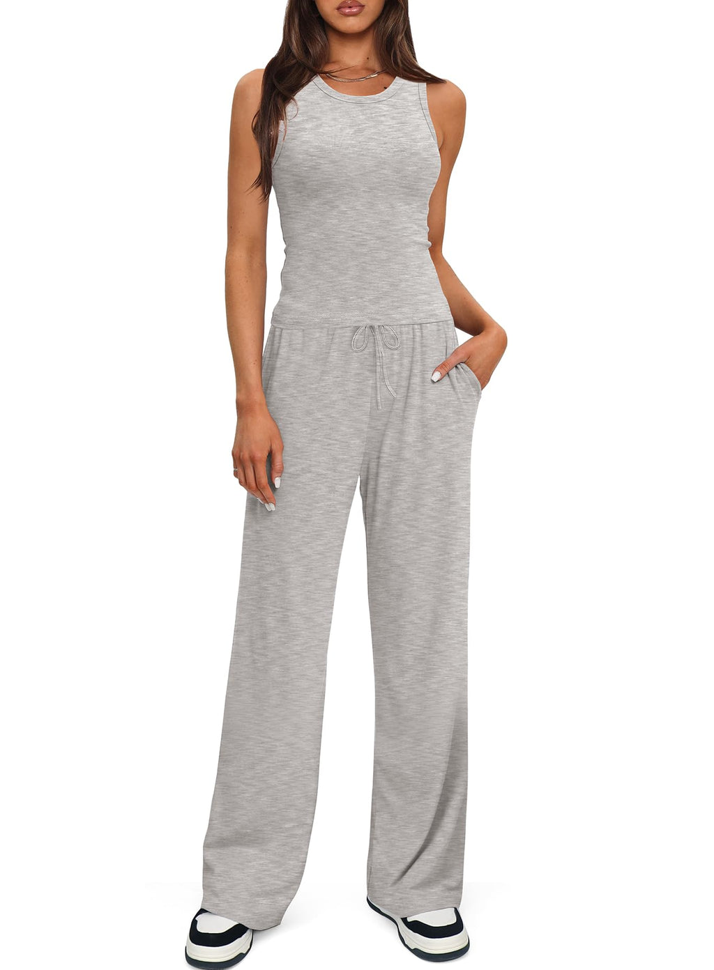 Darong Women's 2 Piece Summer Outfits Sleeveless Matching Lounge Sets
