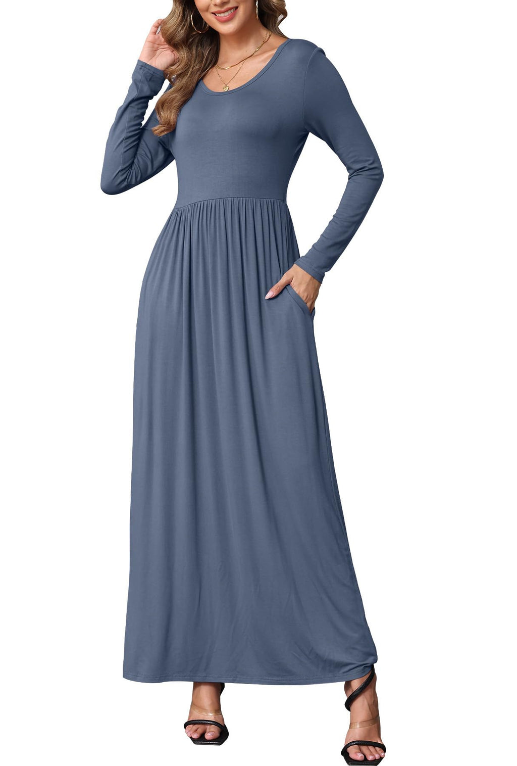EUOVMY Women's Long Sleeve Loose Maxi Dresses Casual Long Dresses with Pockets