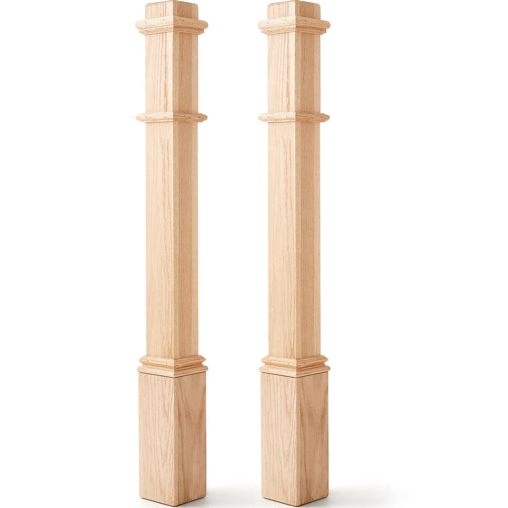 Wonderjune 1 Pcs 48 Inch Red Oak Stair Newel Post with 3 1/2" Post and 4 1/2" Pedestal, Wood Box Newel with Pedestal for Staircase, Plain Style Wood Balusters Interior for Stair Remodeling