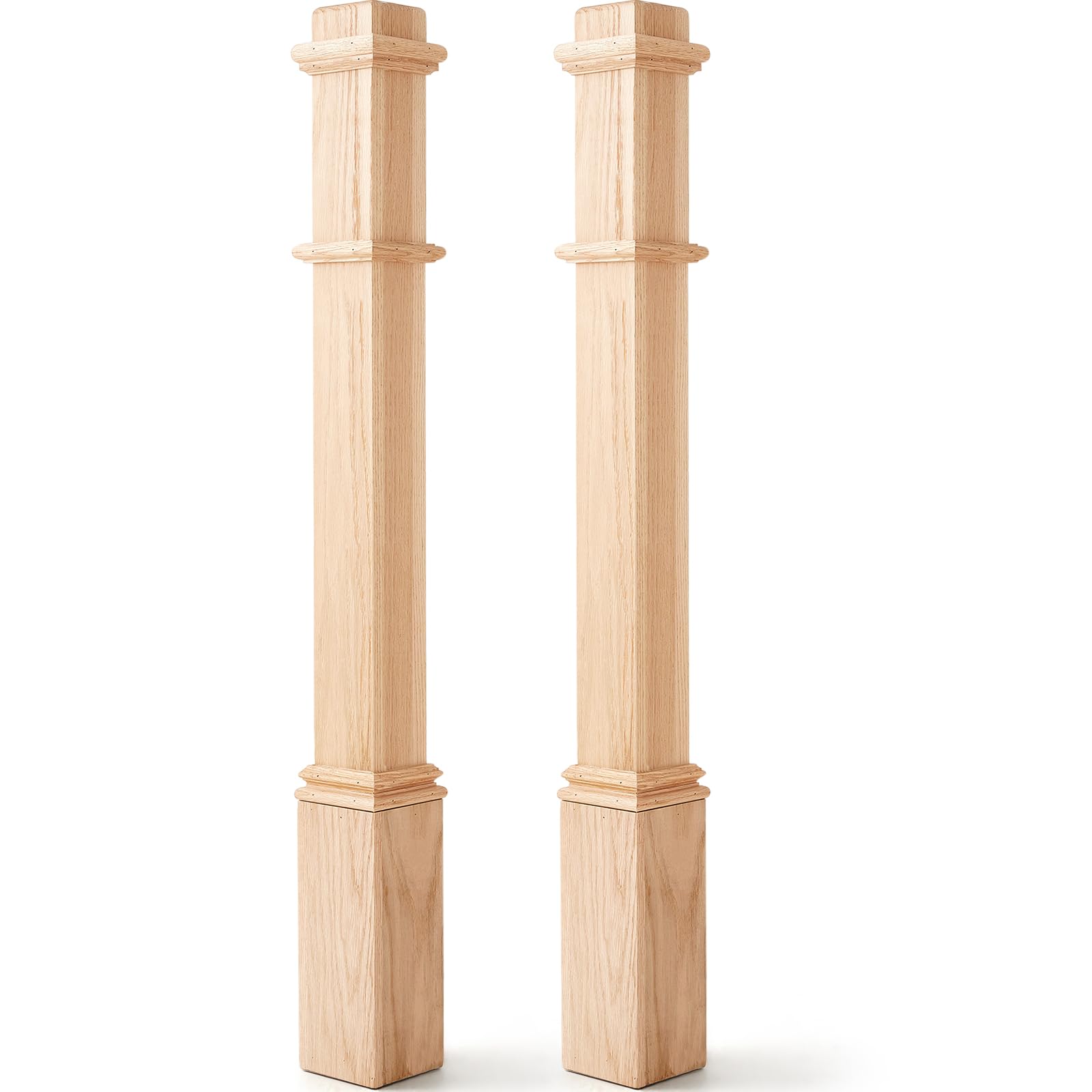 Wonderjune 1 Pcs 48 Inch Red Oak Stair Newel Post with 3 1/2" Post and 4 1/2" Pedestal, Wood Box Newel with Pedestal for Staircase, Plain Style Wood Balusters Interior for Stair Remodeling