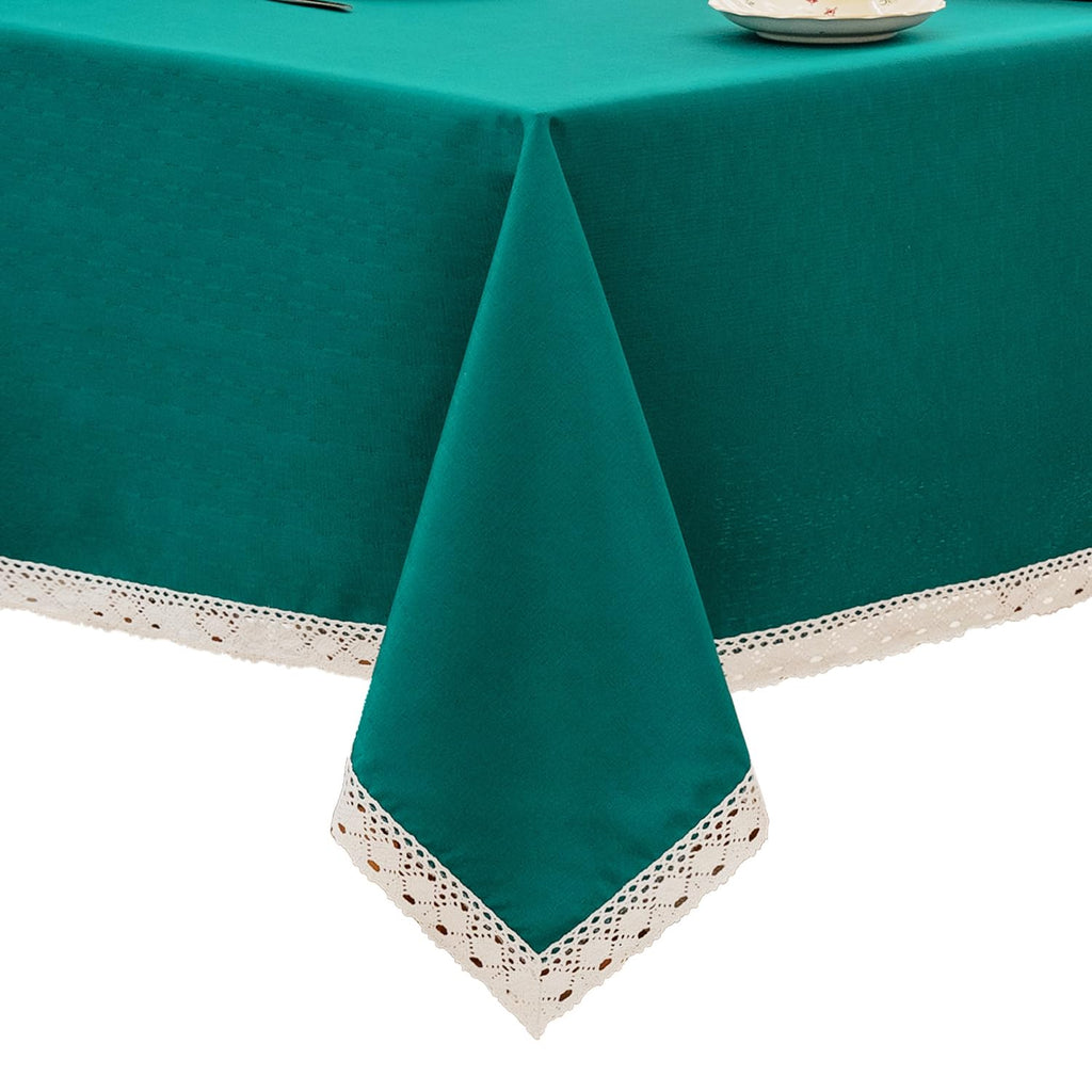 EHouseHome Faux Linen Tablecloth with Lace Trim - Waterproof/Spill Proof/Stain Resistant/Wrinkle Free/Oil Proof - for Banquet, Parties,Dinner,Kitchen,Wedding,Holiday,Blue Fog,Square 52X52Inch