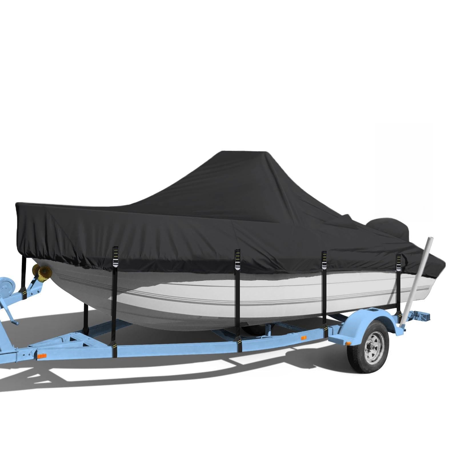 Center Console Boat Cover, 900D Heavy Duty Boat Center Console Cover, Waterproof Boat Covers 16-18.5 FT with Motor Cover and Metal Windproof Adjustable Buckle, Black