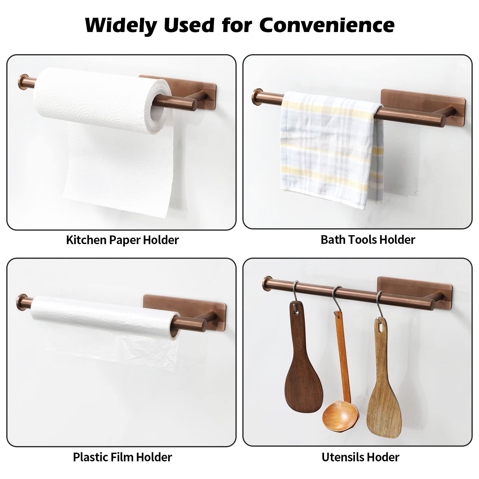 theaoo Paper Towel Holder - Under Cabinet Paper Towel Holder for Kitchen, Adhesive Paper Towel Roll Rack for Bathroom Towel, Wall Mounted Matte Black Paper Towel Rack, SUS304 Stainless Steel(1, Black)